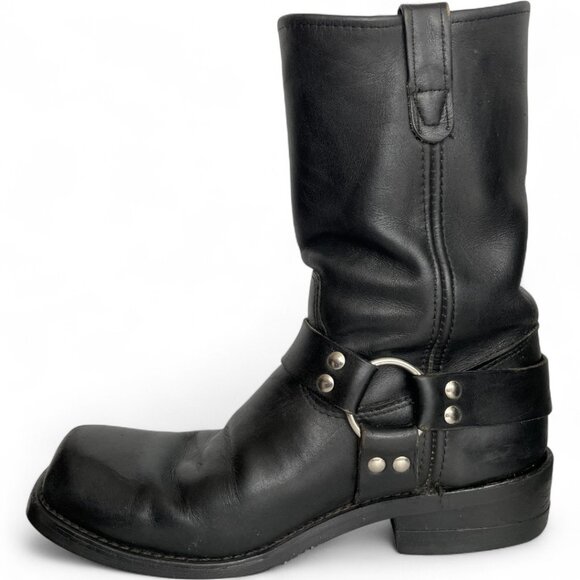 REV Black Square Toe Leather Harness Motorcycle Biker Boots Men's 10.5 - Picture 7 of 14